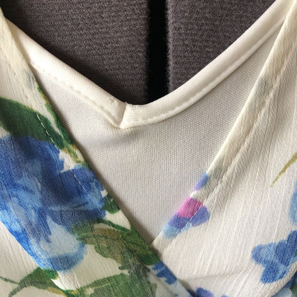 Floral Blue & Green Surplice Midi Dress - Picture 3 of 10